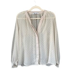 Zara Swiss Dot Blouse Sheer Long Sleeve Top Elegant Neutral Small